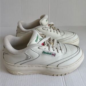 Reebok Club C Extra Platform Leather Tennis Sneakers 6.5 Off White/Green Y2K